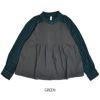 ケレン (KELEN) -MINIL- PIN TUCK FRILL BLOUSE 長袖チェックシャツ ブラウス LKL24FBL2152  GREEN