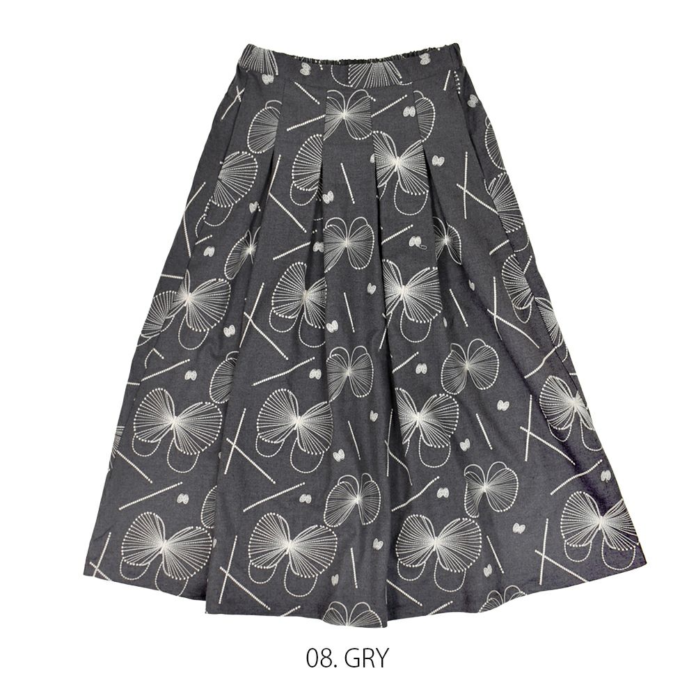 マーブルシュッド (marble SUD) EMB gene TUCK SK 刺繍タックスカート 蝶 07EF073013 08.GRY