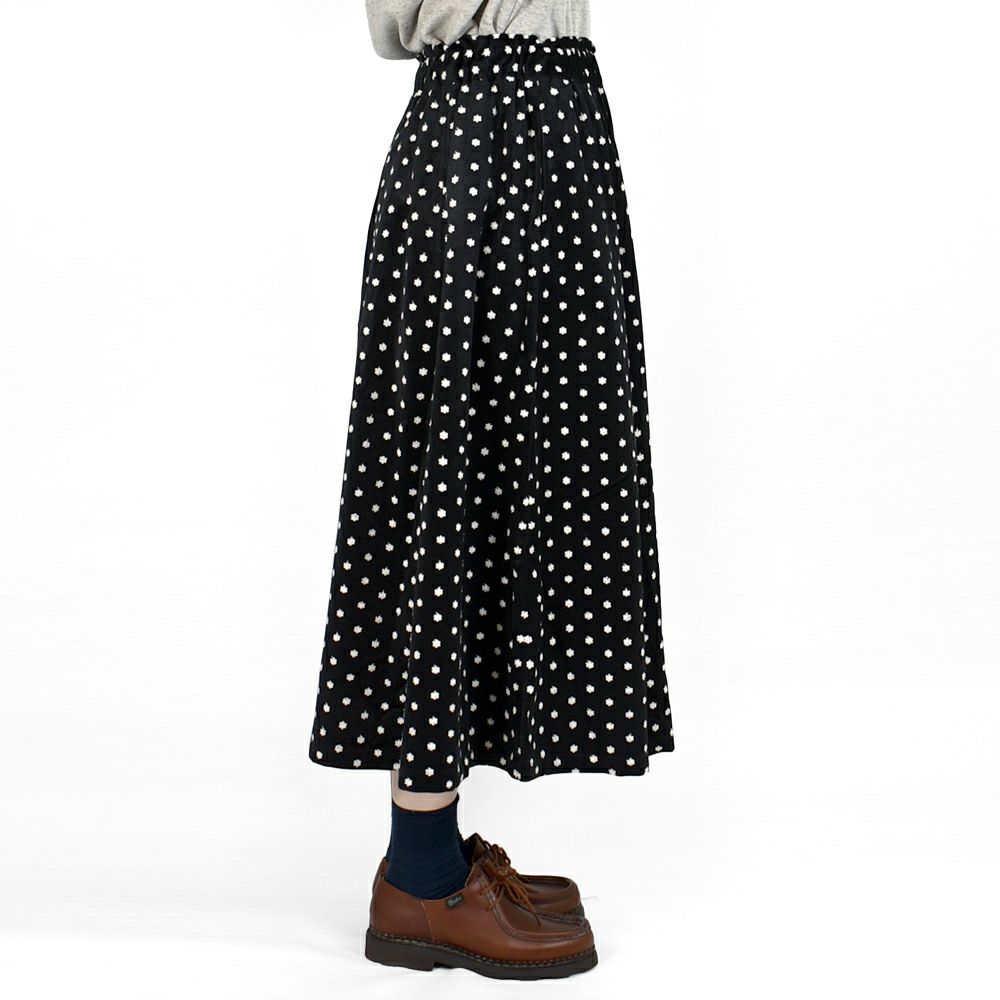 ポンデシャロン (PONT DE CHALONS) コーデュロイ刺繍フレアーSK コーデュロイスカート ミモレ丈スカート フレアースカート 小花刺繍 22452527