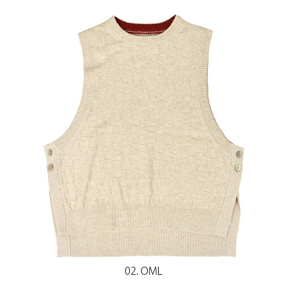ソソット (sosotto) 格子編みサイドボタンベスト ニットベスト サイドボタン開き ゆったりシルエット 42453414 02.OML