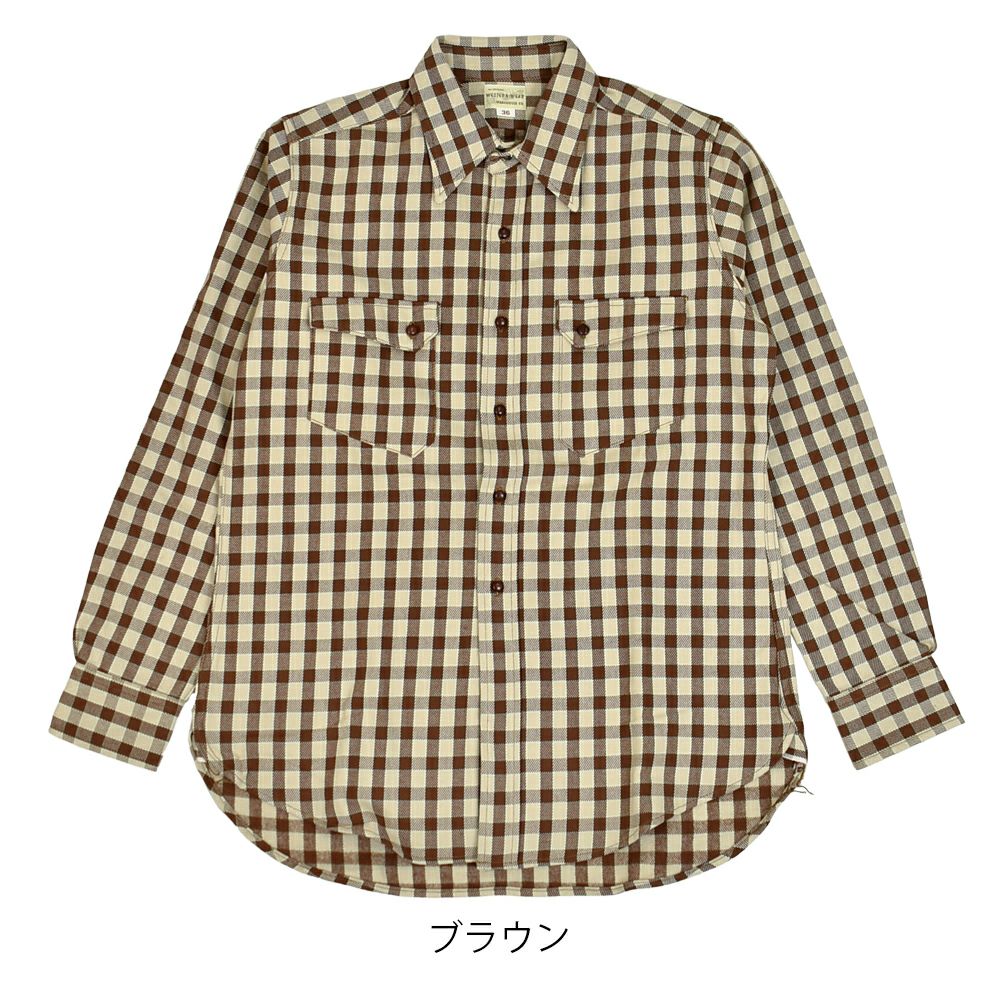 ウエアハウス (WAREHOUSE) LONG HORN TYPE FLANNEL WESTERN SHIRTS 長袖チェックネルシャツ 3052  ブラウン