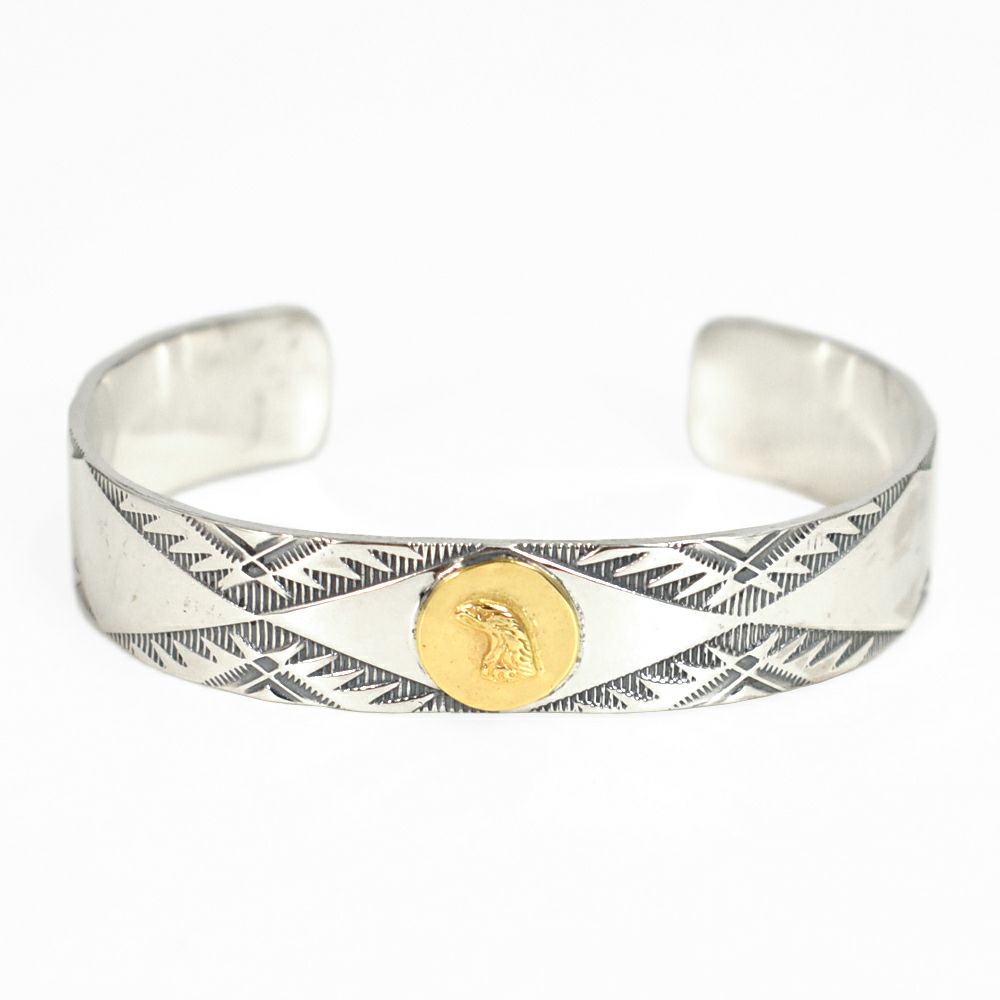 ラリースミス(LARRY SMITH) EAGLE HEAD STAMPED BRACELET (18K GOLD ACCENT, RUG PATTERN) バングル ブレスレット シルバーアクセサリー BR-0120