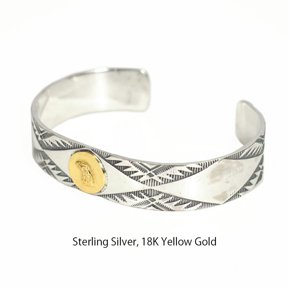 ラリースミス(LARRY SMITH) EAGLE HEAD STAMPED BRACELET (18K GOLD ACCENT, RUG PATTERN) バングル ブレスレット シルバーアクセサリー BR-0120  Sterling Silver, 18K Yellow Gold