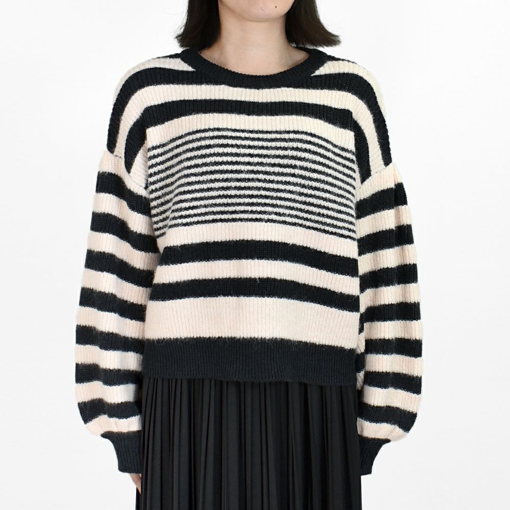 マオメイド (MAOMADE) ランダム ボーダー お袖ボリューム プルオーバー 長袖ボーダーニット セーター 451127