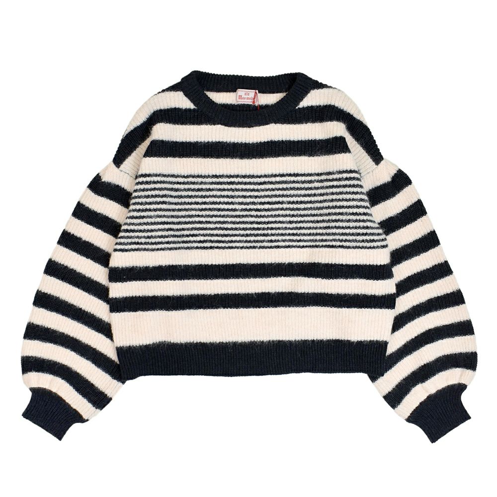 マオメイド (MAOMADE) ランダム ボーダー お袖ボリューム プルオーバー 長袖ボーダーニット セーター 451127 901.チャコール×オフ