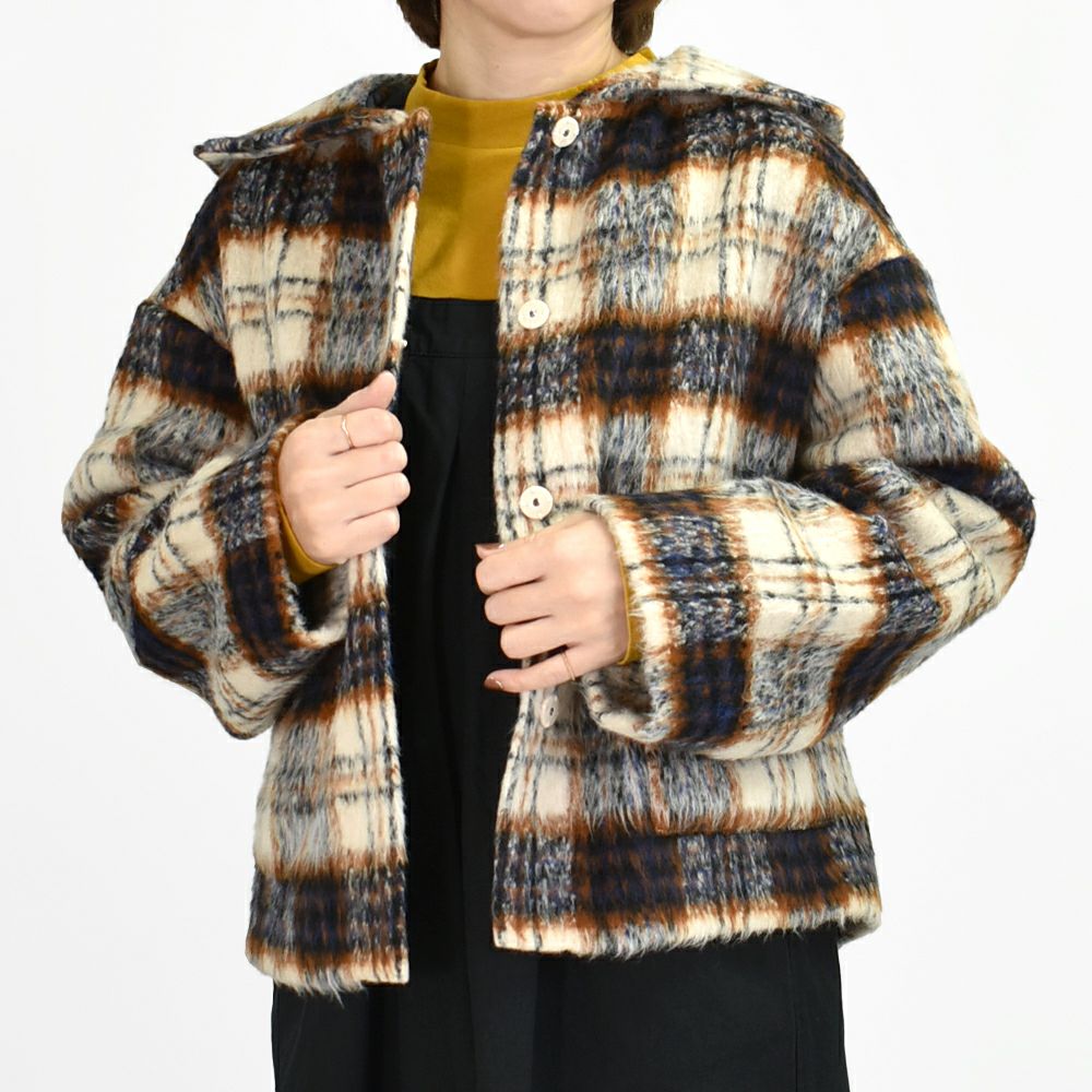 ケレン(KELEN)-SEBI- SAILOR COLLAR DESIGN CHECK COAT セーラーカラージャケット チェックコート LKL24WJK2052