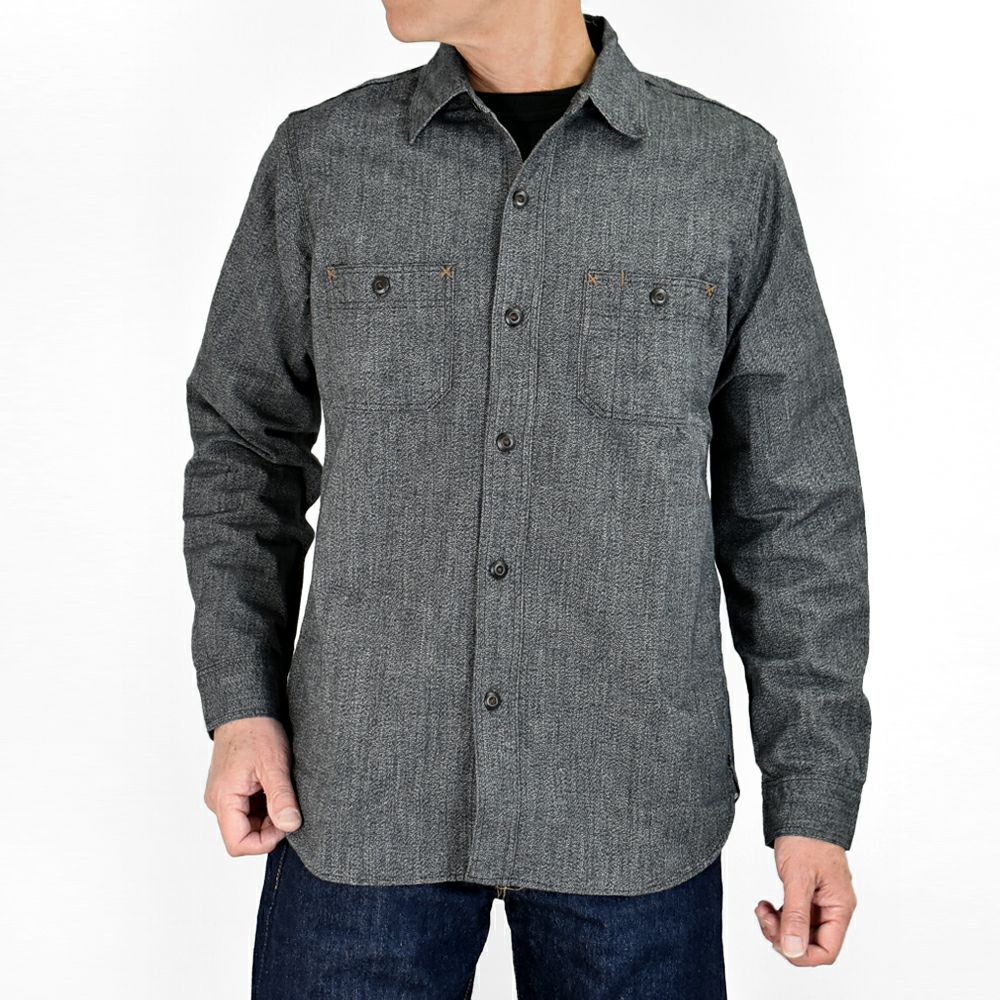 フリーホイーラーズ(FREEWHEELERS)-NEAL- SHIRT 1926 STYLE WORK CLOTHING BLACK PEPPER CHAMBRAY ニールシャツ 長袖ワークシャツ シャンブレーシャツ 2413003