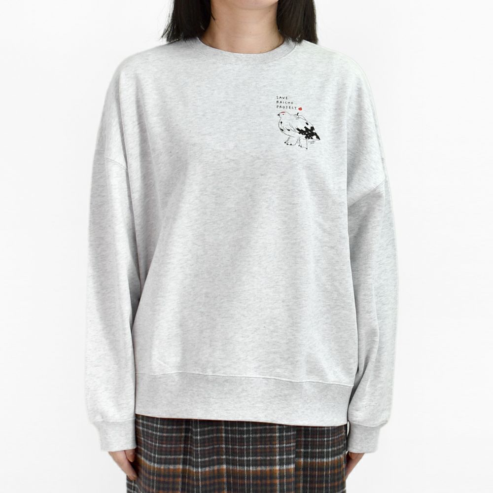 マーブルシュッド (marble SUD) raicho point LONG SWEAT 長袖プリントトレーナー スウェット エビスミナミちゃん×ライチョウ ライチョウ保護スクラムプロジェクト 長野県 01FS003099
