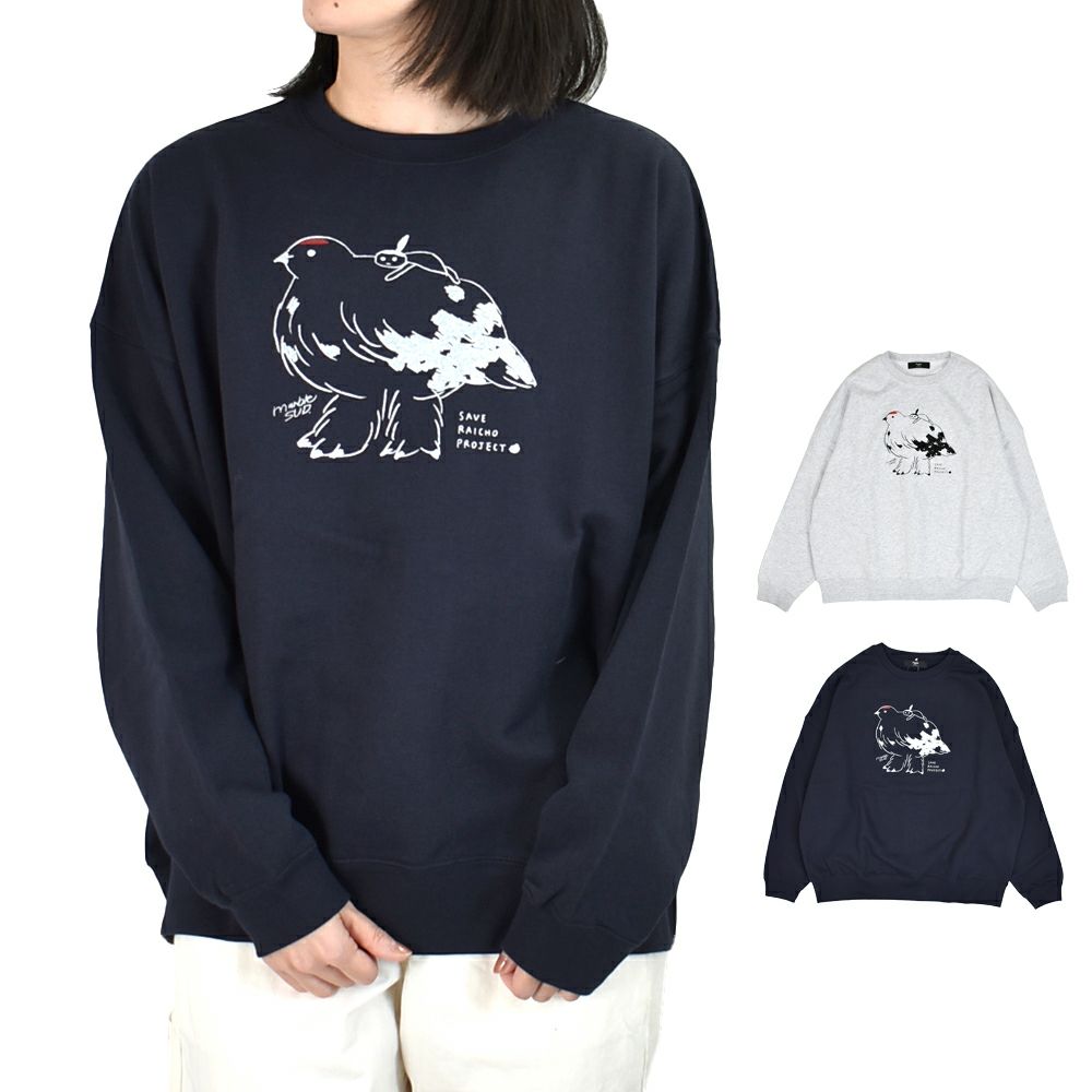 マーブルシュッド (marble SUD) Minami×raicho LONG SWEAT 長袖プリントトレーナー スウェット エビスミナミちゃん×ライチョウ ライチョウ保護スクラムプロジェクト 長野県 01FS003100