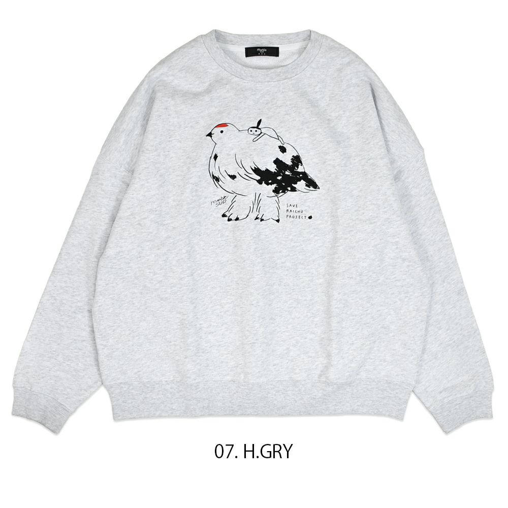 マーブルシュッド (marble SUD) Minami×raicho LONG SWEAT 長袖プリントトレーナー スウェット エビスミナミちゃん×ライチョウ ライチョウ保護スクラムプロジェクト 長野県 01FS003100 07.H.GRY