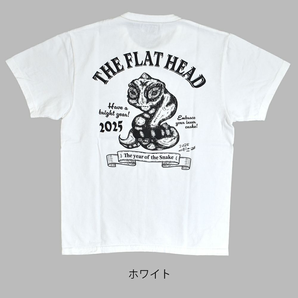フラットヘッド(THE FLAT HEAD) 小松美羽 干支 Tシャツ 巳 半袖プリントTシャツ FN-THC-KM16 ホワイト