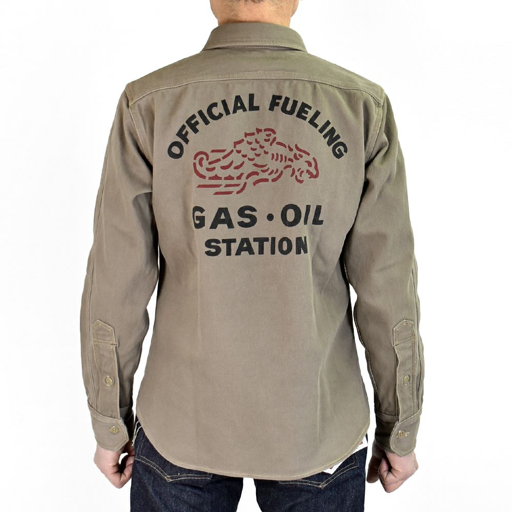 フリーホイーラーズ (FREEWHEELERS) -BONNEVILLE OFFICIAL FUELING STATION- Gemsa 1930s STYLE WORK CLOTHING 長袖プリントワークシャツ 2433003