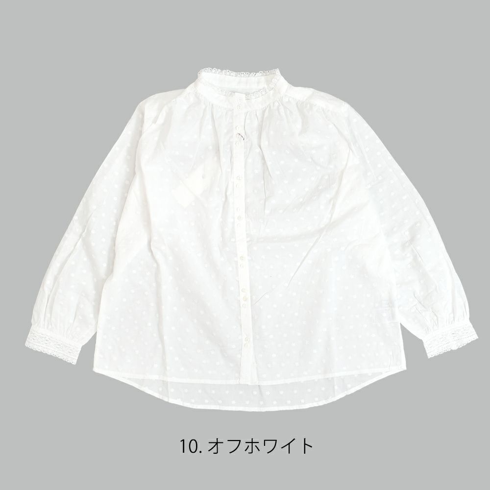 ポンデシャロン (PONT DE CHALONS) 刺&#32353;バンドカラーBL 小花モチーフ 刺繍 ブラウス シャツ 22480311 10.オフホワイト