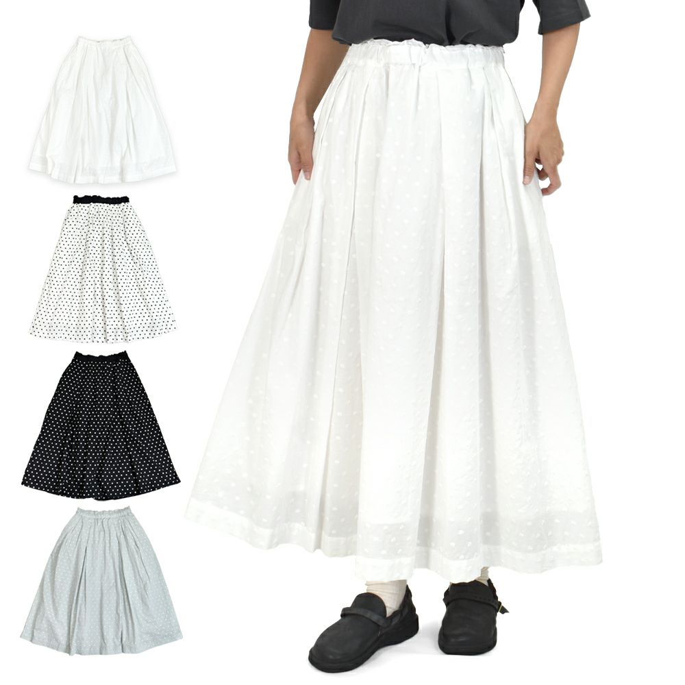 ポンデシャロン (PONT DE CHALONS) 刺繍タックギャザースカート 小花モチーフ コットンの裏地付き 22480327