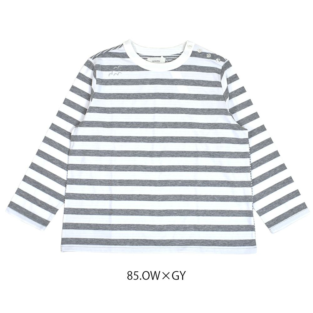 ソソット (sosotto) ボーダー切替クルー肩釦9分袖 ボーダー長袖Tシャツ ロンT マリンテイスト 42511312 85.OW×GY