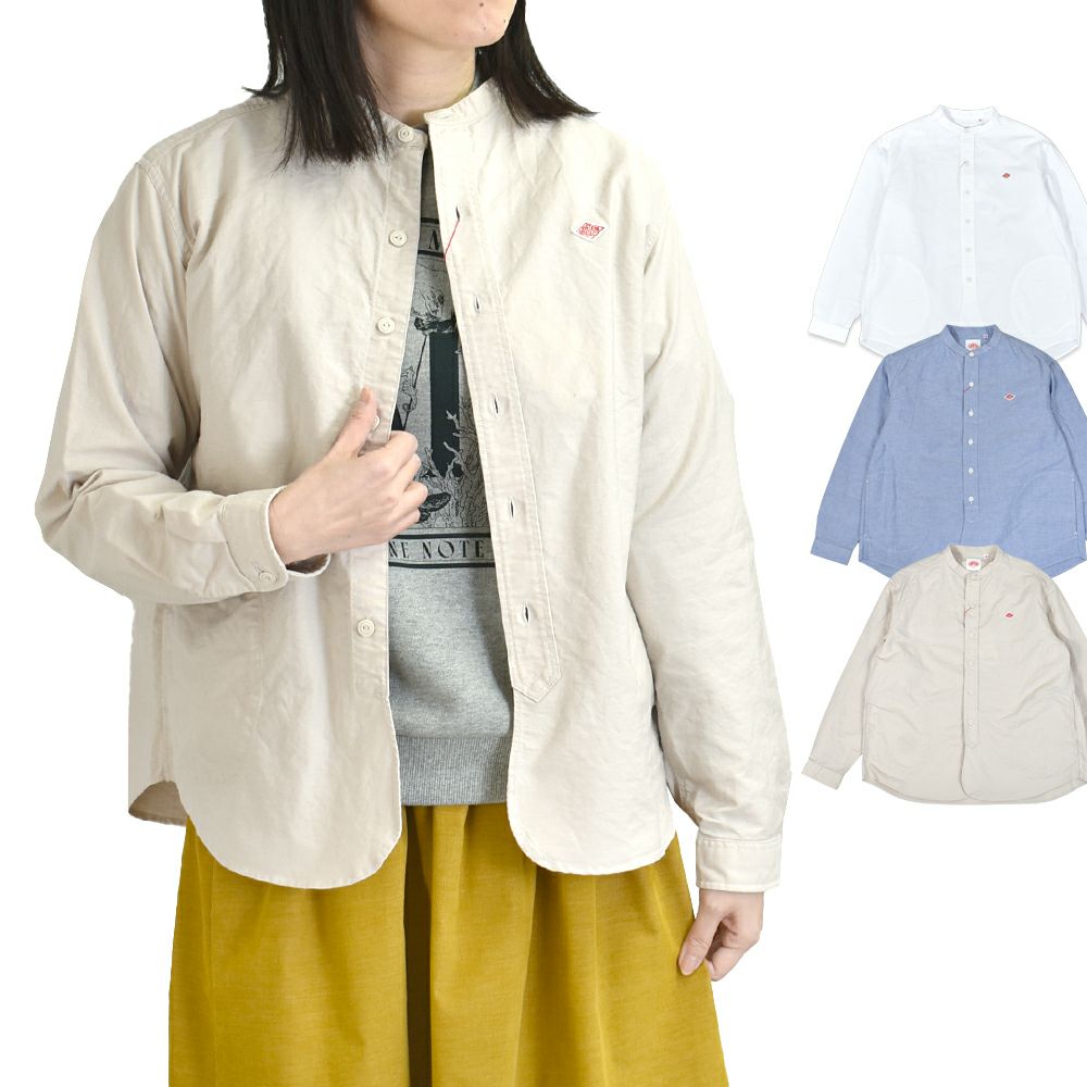 ダントン (DANTON) WOMEN'S OXFORD BAND COLLAR SHIRT PLAIN コットンノーカラー長袖シャツ バンドカラーシャツ DT-B0279SOX