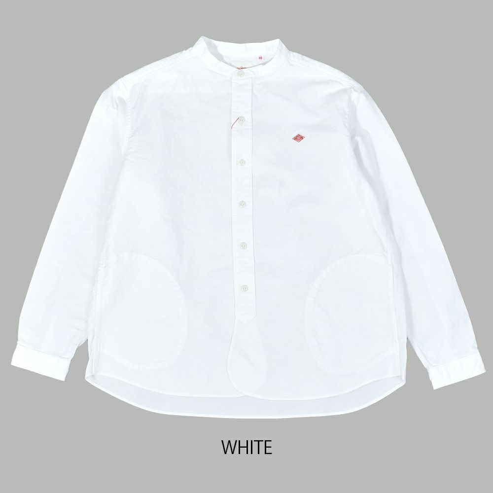 ダントン (DANTON) WOMEN'S OXFORD BAND COLLAR SHIRT PLAIN コットンノーカラー長袖シャツ バンドカラーシャツ DT-B0279SOX WHITE