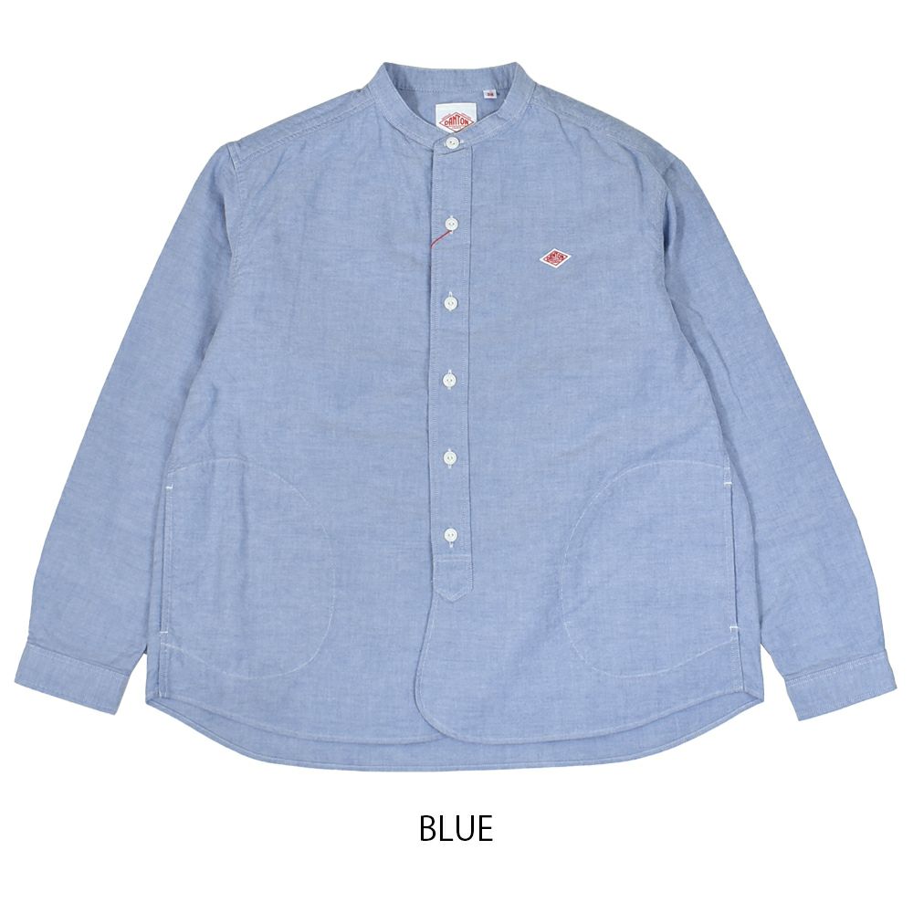 ダントン (DANTON) WOMEN'S OXFORD BAND COLLAR SHIRT PLAIN コットンノーカラー長袖シャツ バンドカラーシャツ DT-B0279SOX BLUE