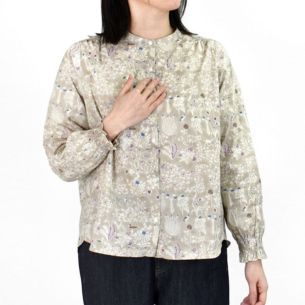 ソソット (sosotto) LIBERTYPRINT バンドカラー袖シャーリングブラウス ノーカラー長袖シャツ リバティープリント 別注 42512941
