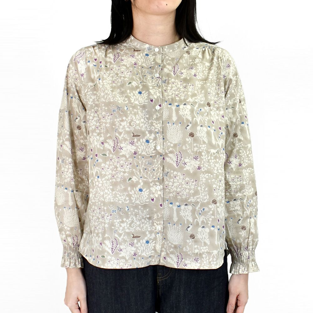 ソソット (sosotto) LIBERTYPRINT バンドカラー袖シャーリングブラウス ノーカラー長袖シャツ リバティープリント 別注 42512941