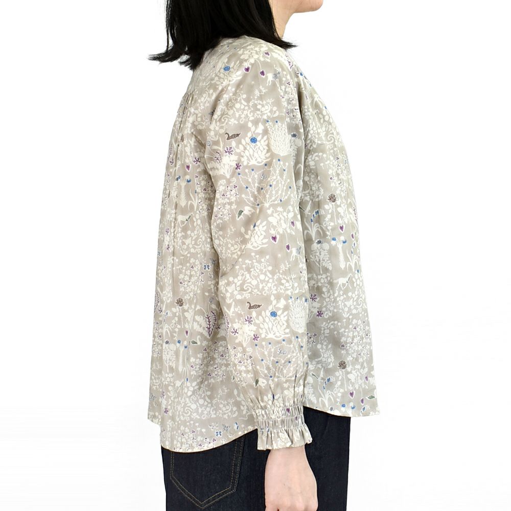 ソソット (sosotto) LIBERTYPRINT バンドカラー袖シャーリングブラウス ノーカラー長袖シャツ リバティープリント 別注 42512941