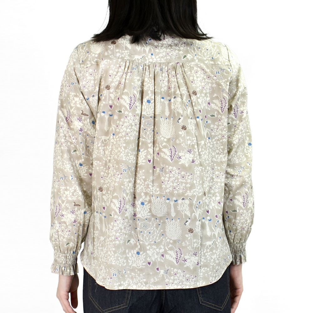 ソソット (sosotto) LIBERTYPRINT バンドカラー袖シャーリングブラウス ノーカラー長袖シャツ リバティープリント 別注 42512941
