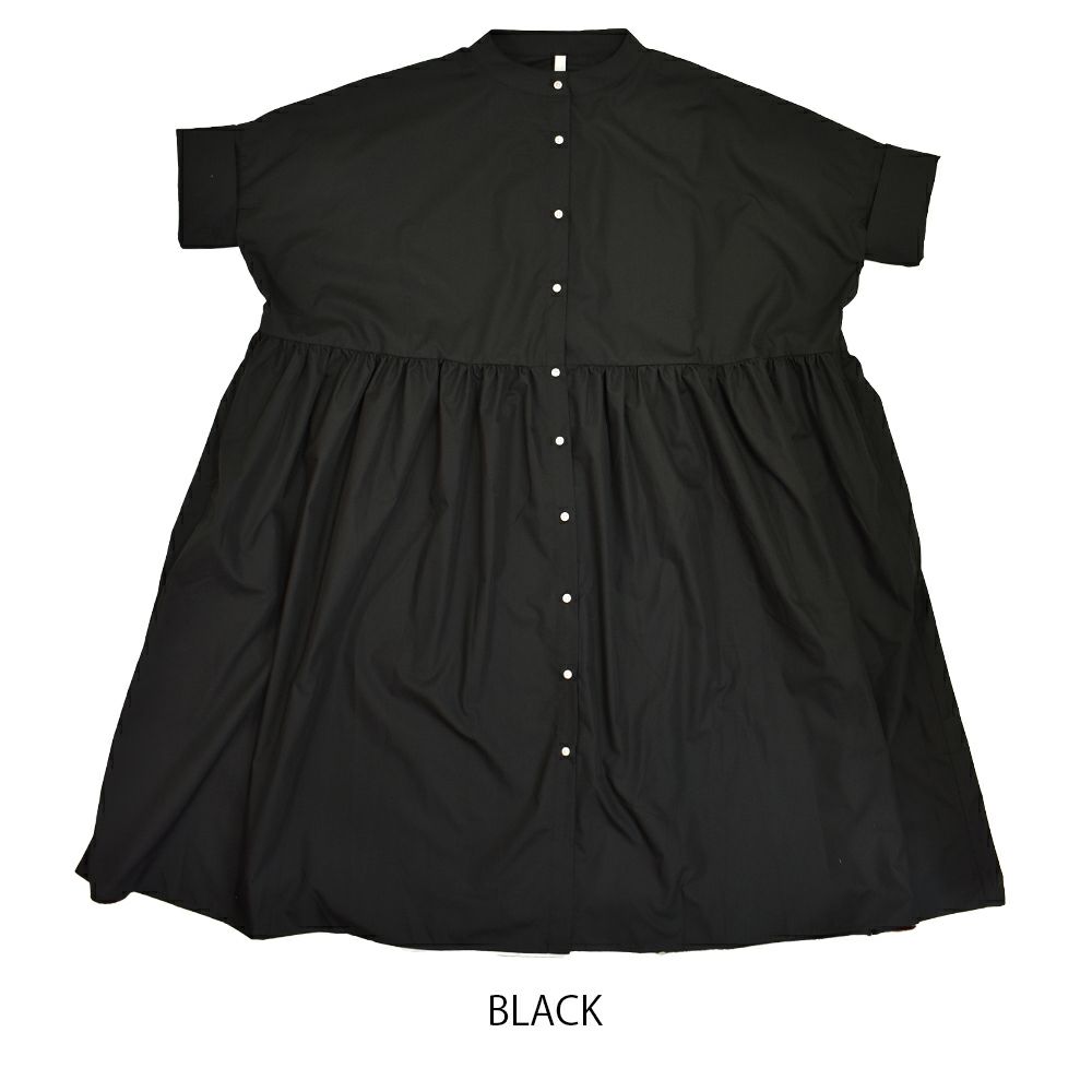 ケレン(KELEN) -MIIA- WIDE DESIGN DRESS 5分袖シャツワンピース LKL25HOP2055 BLACK