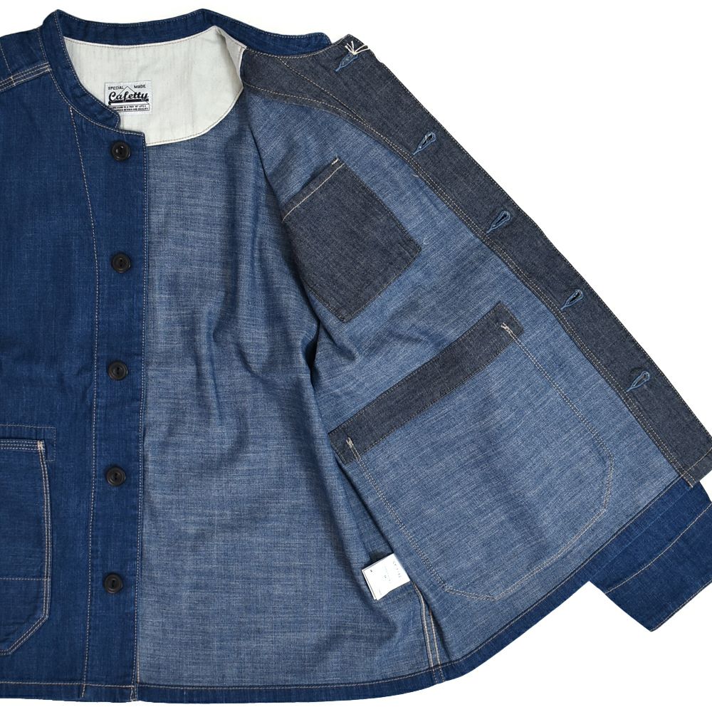 カフェッティ (Cafetty) ワークジャケット デニムジャケット ワークジャケット ノーカラージャケット CF-7192