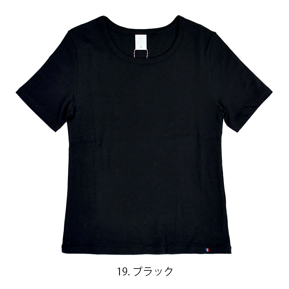 ポンデシャロン (PONT DE CHALONS) トロワ半袖PO 半袖コットンTシャツ ワンポイント刺繍 日本製 22413222 19.ブラック