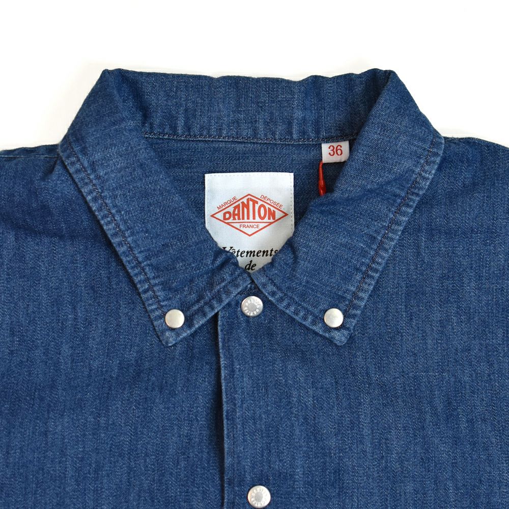 ダントン (DANTON) WOMEN'S DOT BUTTON B.D. SHORT SHIRT S/S 半袖デニムシャツ ブラウス DT-B0336DUG