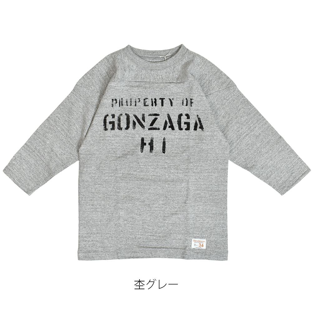 ウエアハウス (WAREHOUSE) Lot 4063 7分袖フットボールT GONZAGA HI 半袖プリントTシャツ ロンT 4063 杢グレー
