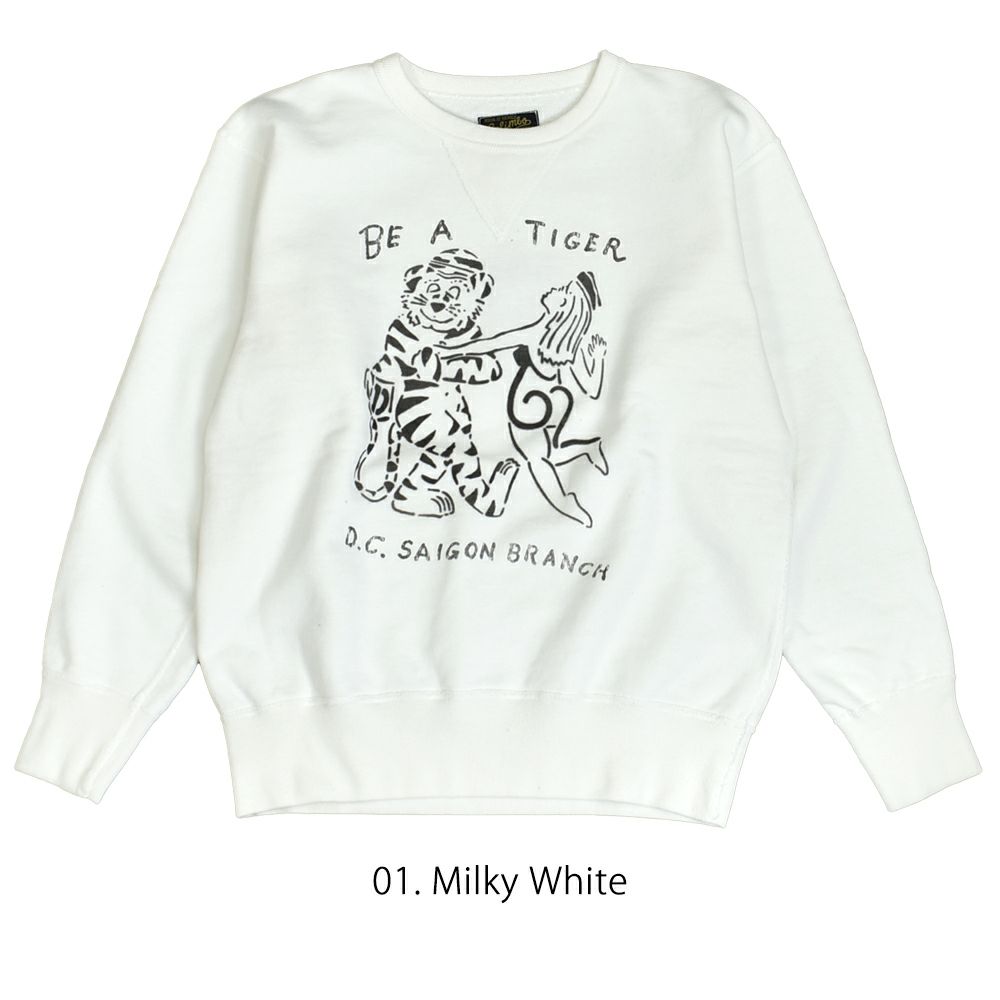 コリンボ (COLIMBO) JACKSONVILLE ATHLE SHIRT =BE A TIGER = ジャクソンビル アスレシャツ 長袖プリントスウェットシャツ 前Vセットインスリーブスウェットシャツ ZA-0402 01.Milky White