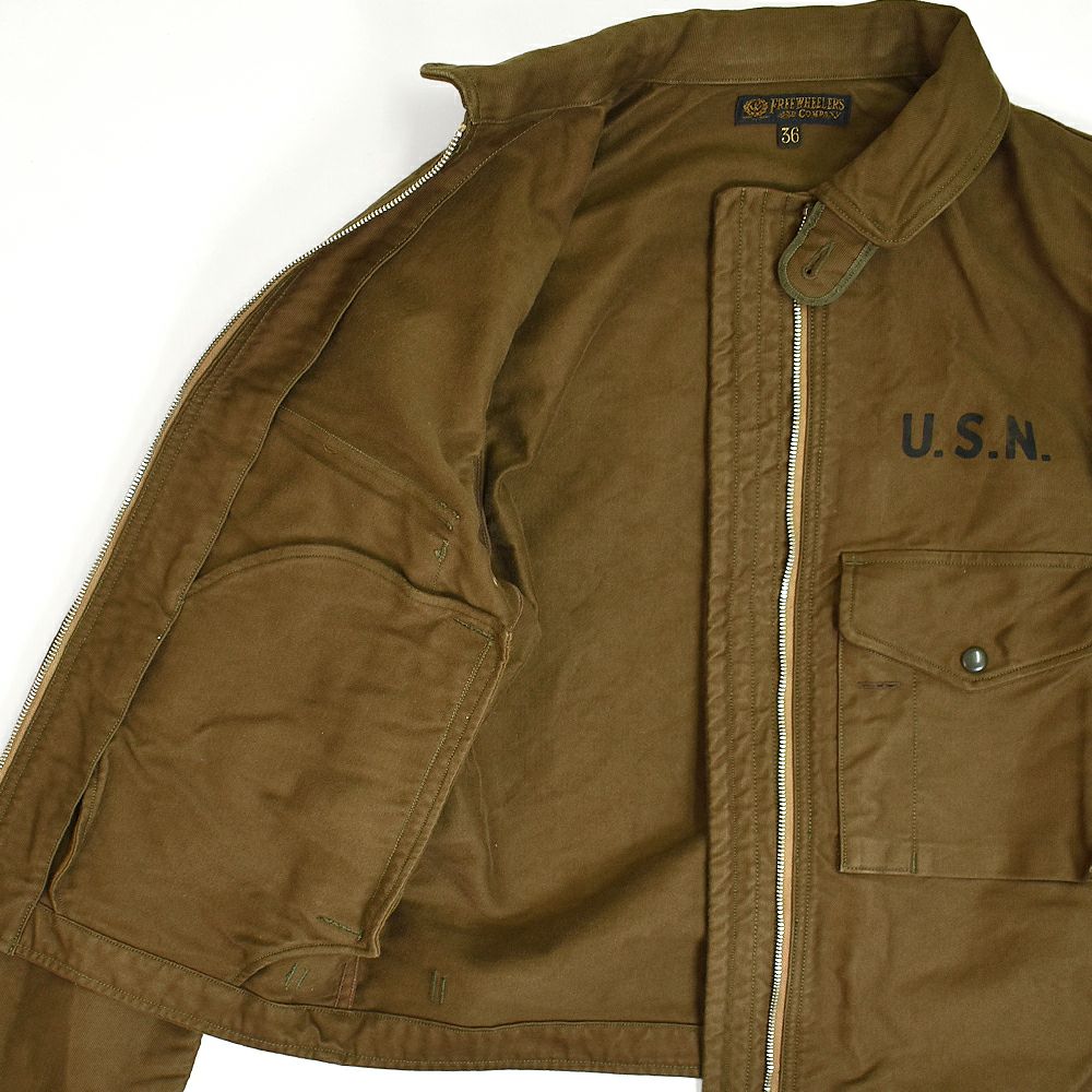 フリーホイーラーズ (FREEWHEELERS) -GILMORE OIL- S-8 AVIATORS' JACKET 1930~1940s MILITARY & MOTOR CULTURE IMAGE CUSTOM JACKET Original High Density Jungle Cloth SEPIA BROWN ミリタリージャケット ライトアウター コート カスタム 2521007
