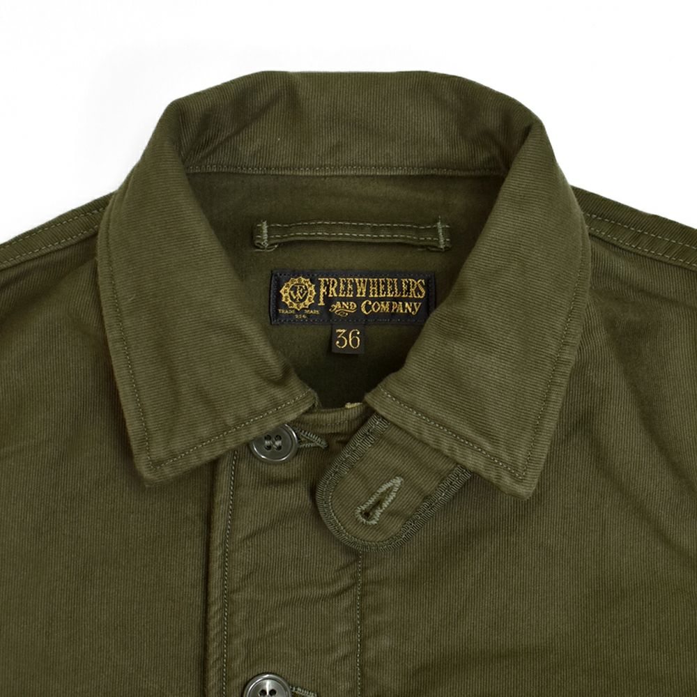 フリーホイーラーズ (FREEWHEELERS) -DECK WORKER JACKET- 1940~1950s U.S.NAVY MILITARY IMAGE CLOTHING Origibal High Density Jungle Cloth DARK KHAKI GREEN デッキワークジャケット ライトアウター 2521010