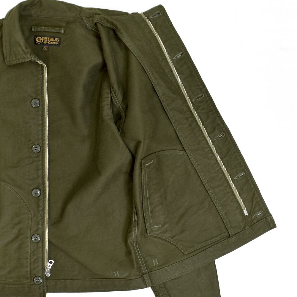 フリーホイーラーズ (FREEWHEELERS) -DECK WORKER JACKET- 1940~1950s U.S.NAVY MILITARY IMAGE CLOTHING Origibal High Density Jungle Cloth DARK KHAKI GREEN デッキワークジャケット ライトアウター 2521010