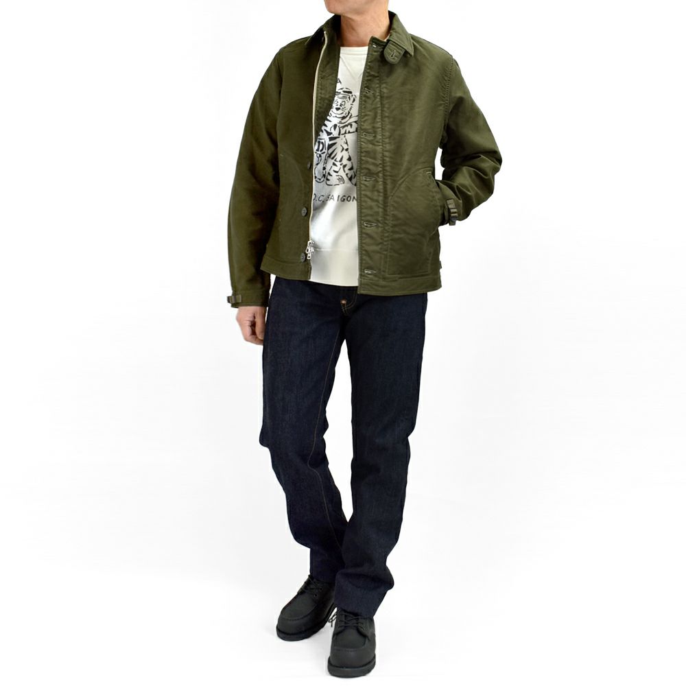 フリーホイーラーズ (FREEWHEELERS) -DECK WORKER JACKET- 1940~1950s U.S.NAVY MILITARY IMAGE CLOTHING Origibal High Density Jungle Cloth DARK KHAKI GREEN デッキワークジャケット ライトアウター 2521010