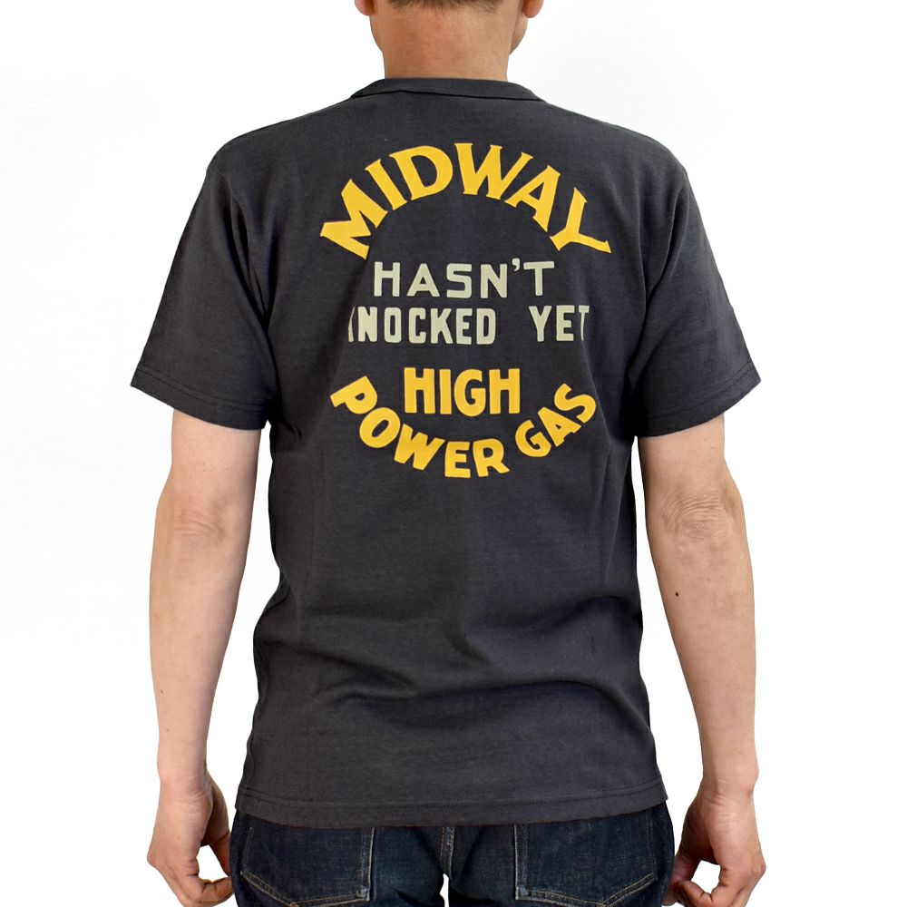 フリーホイーラーズ (FREEWHEELERS) -MIDWAY GASOLINE- Vintage Style Medium Weight Jersey STRAW CREAM / FADE NAVY 半袖プリントTシャツ 2525009