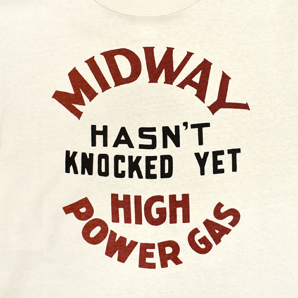 フリーホイーラーズ (FREEWHEELERS) -MIDWAY GASOLINE- Vintage Style Medium Weight Jersey STRAW CREAM / FADE NAVY 半袖プリントTシャツ 2525009