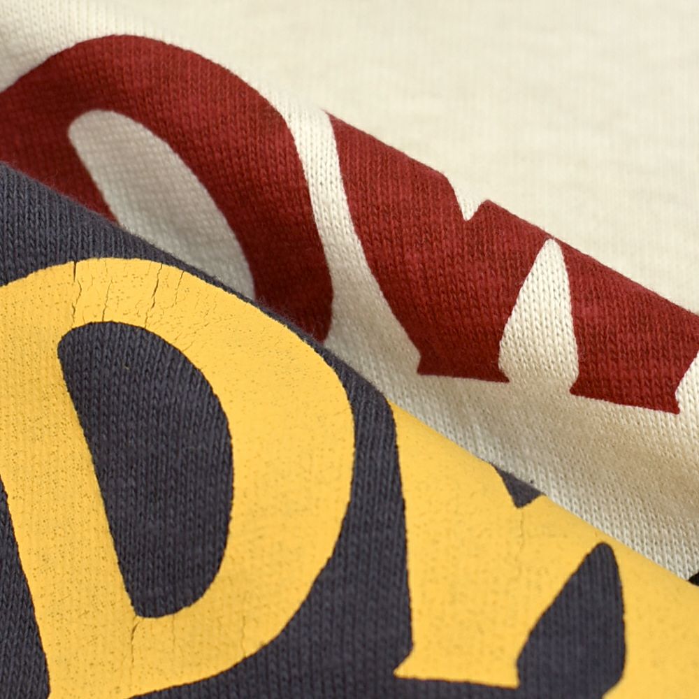 フリーホイーラーズ (FREEWHEELERS) -MIDWAY GASOLINE- Vintage Style Medium Weight Jersey STRAW CREAM / FADE NAVY 半袖プリントTシャツ 2525009