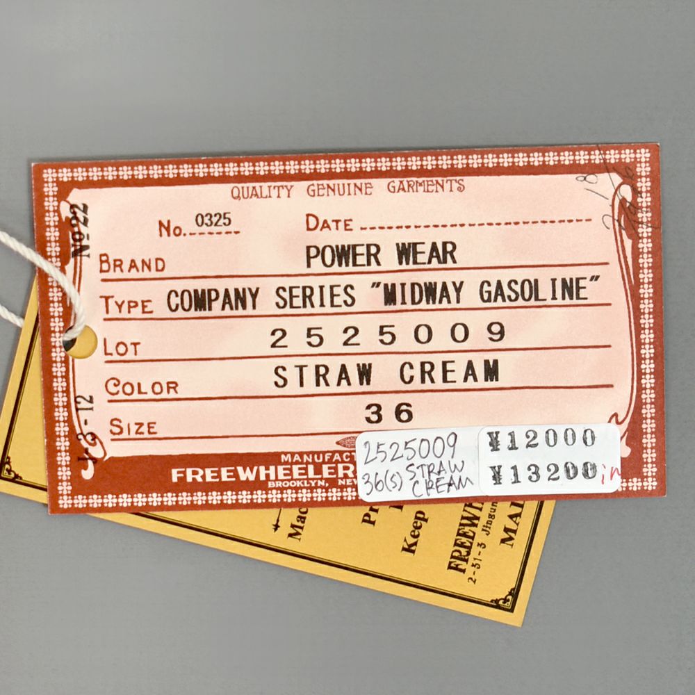 フリーホイーラーズ (FREEWHEELERS) -MIDWAY GASOLINE- Vintage Style Medium Weight Jersey STRAW CREAM / FADE NAVY 半袖プリントTシャツ 2525009