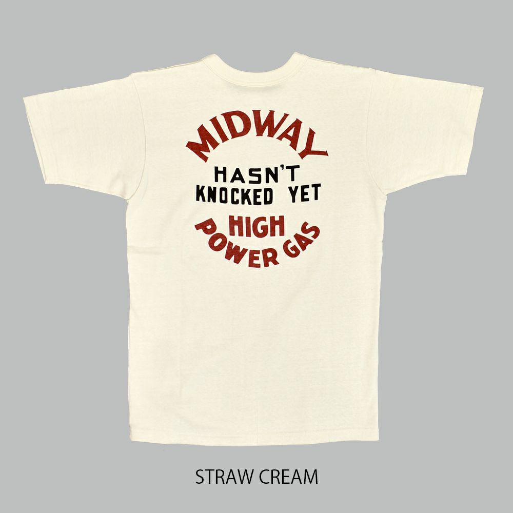 フリーホイーラーズ (FREEWHEELERS) -MIDWAY GASOLINE- Vintage Style Medium Weight Jersey STRAW CREAM / FADE NAVY 半袖プリントTシャツ 2525009 STRAW CREAM