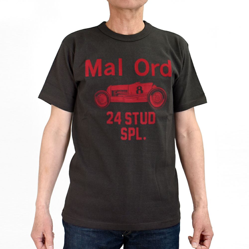 フリーホイーラーズ (FREEWHEELERS) -Mal Ord- Vintage Style Medium Weight Jersey JET BLACK 半袖プリントTシャツ フロッキープリント 2525016