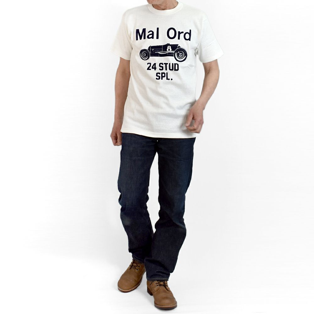 フリーホイーラーズ (FREEWHEELERS) -Mal Ord- Vintage Style Medium Weight Jersey OFF-WHITE 半袖プリントTシャツ フロッキープリント 2525010