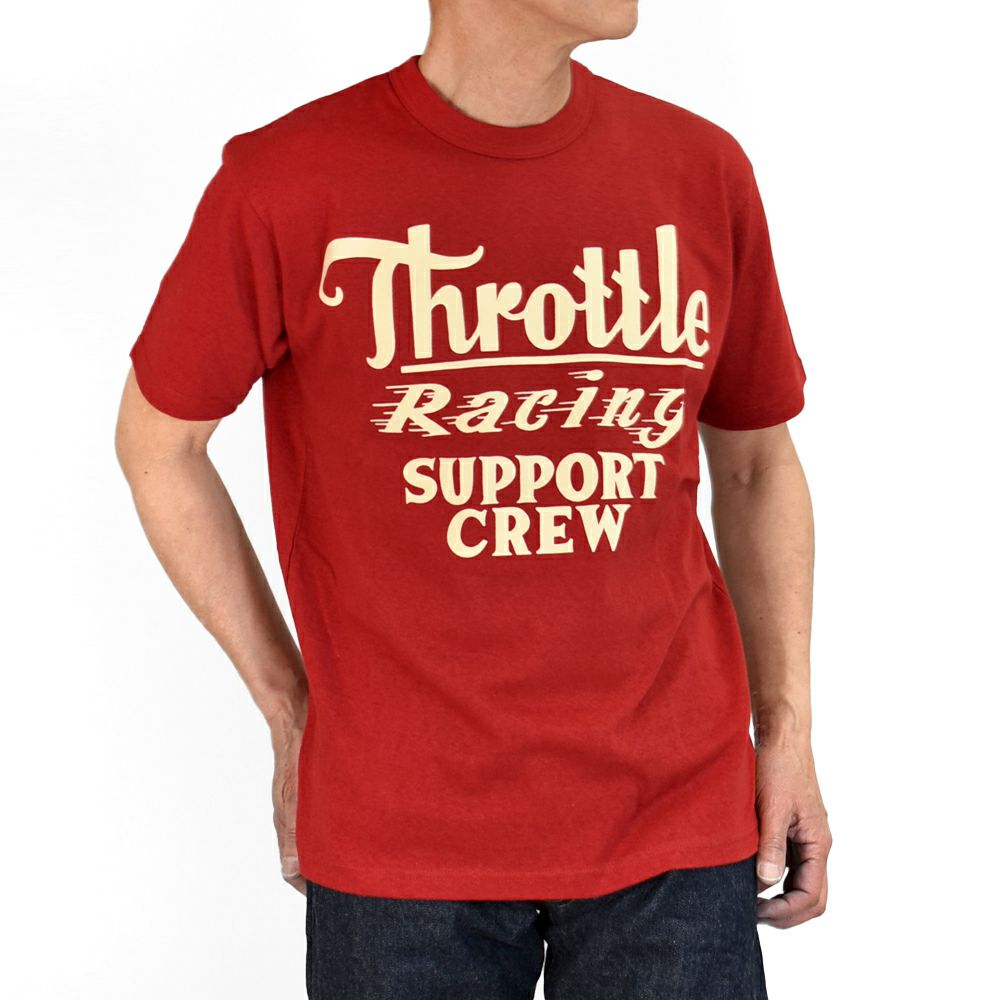 フリーホイーラーズ (FREEWHEELERS) -Throttle Racing- SUPPORT CREW Vintage Style Light Weight Jersey CHILI 半袖プリントTシャツ フロッキープリント 2525015