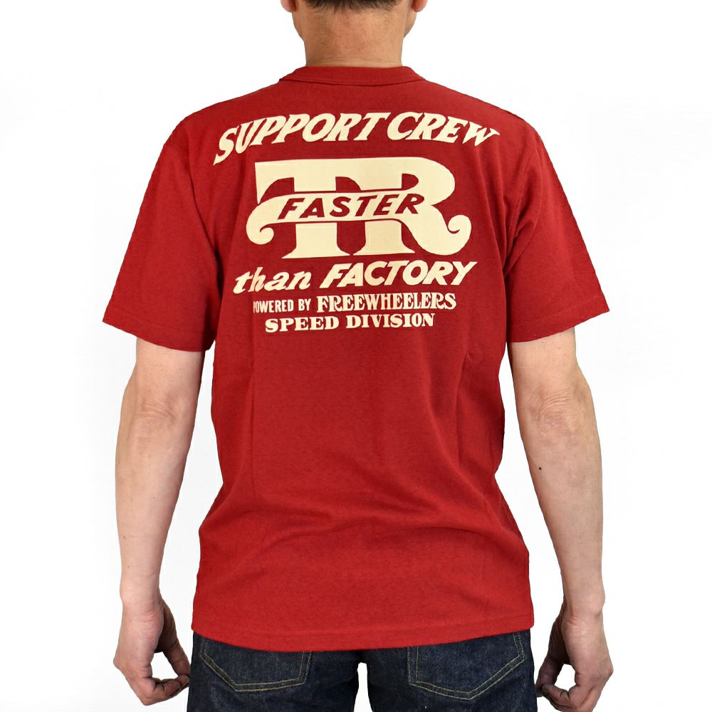 フリーホイーラーズ (FREEWHEELERS) -Throttle Racing- SUPPORT CREW Vintage Style Light Weight Jersey CHILI 半袖プリントTシャツ フロッキープリント 2525015