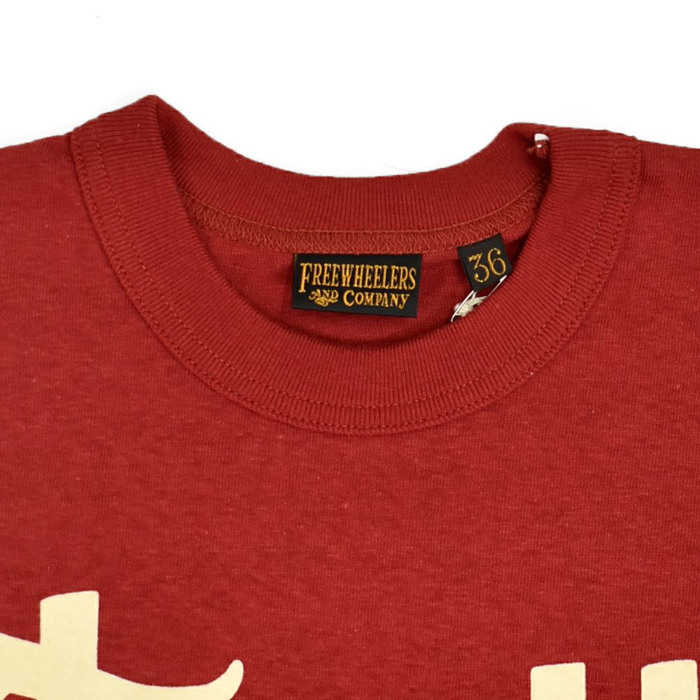 フリーホイーラーズ (FREEWHEELERS) -Throttle Racing- SUPPORT CREW Vintage Style Light Weight Jersey CHILI 半袖プリントTシャツ フロッキープリント 2525015