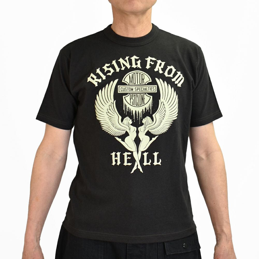 フリーホイーラーズ (FREEWHEELERS) -RISING FROM HELL- Vintage Style Light Weight Jersey BLACK / CHILI 半袖プリントTシャツ 2525011