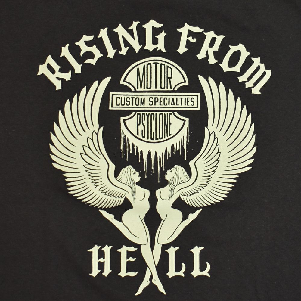 フリーホイーラーズ (FREEWHEELERS) -RISING FROM HELL- Vintage Style Light Weight Jersey BLACK / CHILI 半袖プリントTシャツ 2525011