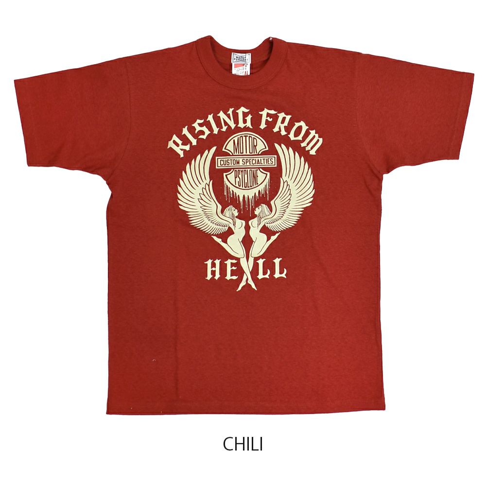 フリーホイーラーズ (FREEWHEELERS) -RISING FROM HELL- Vintage Style Light Weight Jersey BLACK / CHILI 半袖プリントTシャツ 2525011 CHILI
