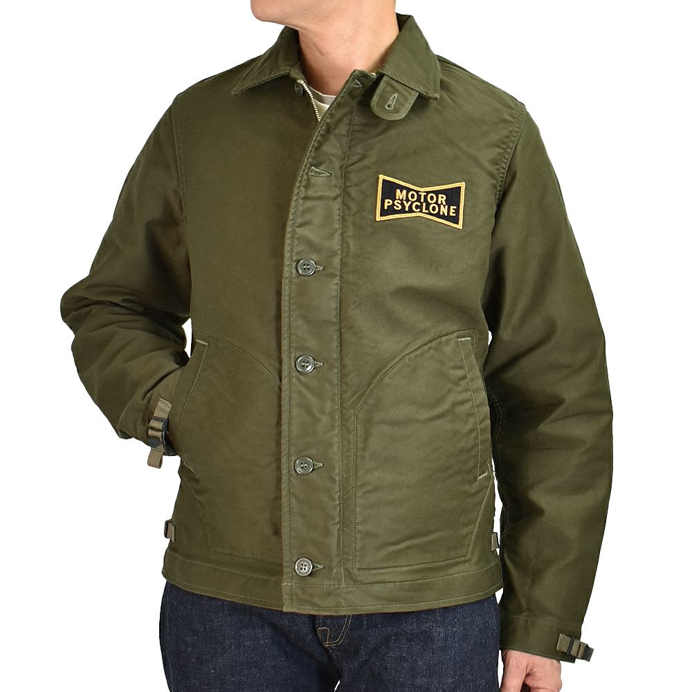 フリーホイーラーズ (FREEWHEELERS) -CHOP EM- DECK WOEKER JACKET 1940~1950s U.S.NAVY MILITARY & MOTOR CULTURE IMAGE COSTOM JACKET Original High Density Jungle Cloth DARK KHAKI GREEN デッキワークジャケット ミリタリージャケット ライトアウター カスタム 2521011